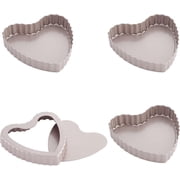 CHEFMADE Mini Tart Pan Set, 4-inch 4Pcs Heart-Shaped Carbon Steel Quiche Bakeware Champagne Gold