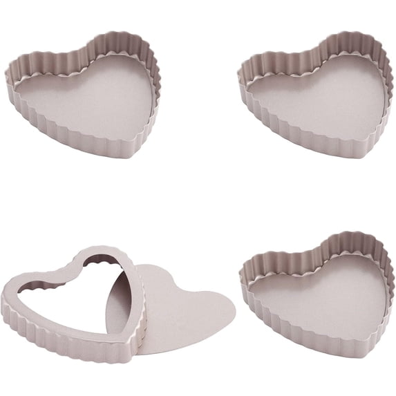 CHEFMADE Mini Tart Pan Set, 4-inch 4Pcs Heart-Shaped Carbon Steel Quiche Bakeware (Champagne Gold)