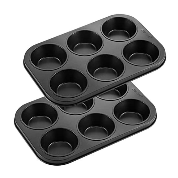 CHEFMADE Muffin Cake Pan, Non-Stick 6 Cavity Cupcake Pan for Baking(Black)