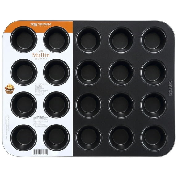 CHEFMADE Muffin Cake Pan, Non-Stick Mini 20-Cavity Cupcake Pan(Black)