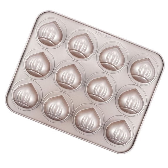 CHEFMADE Muffin Cake Pan, 12-Cavity Non-Stick Chestnut-Shaped Bakeware, Dishwasher Safe Oven Baking Pan (Champagne Gold)
