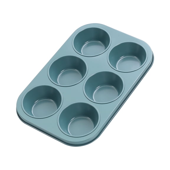 CHEFMADE Muffin Pan, 6-Cavity Non-Stick Cupcake Baking Pan Heavy Duty Carbon Steel Pan Muffin Tins Standard Baking Mold for Cakes(Green)