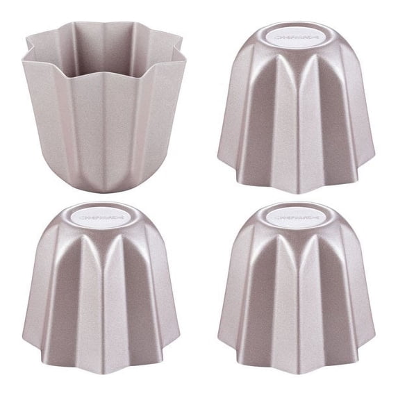 CHEFMADE Pandoros Cake Mold, 3-inch 4Pcs Non-Stick Small Octagonal Muffin Bakeware, Dishwasher Safe for Oven & Instant Pot Baking (Champagne Gold)