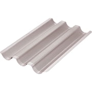 CHEFMADE 15-inch Perforated Baguette Pan, 3 Wave Non-Stick French Bread & Long Egg Tart Mould, 15.2" x 9.6" Champagne Gold