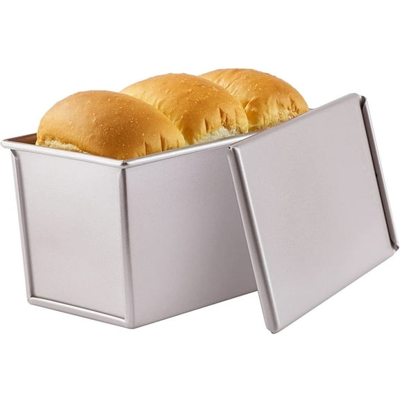 CHEFMADE Pullman Loaf Pan with Lid, 0.99Lb Dough Capacity Non-Stick Rectangle Flat Toast Box for Oven Baking 4.2" x 7.7"x 4.4"(Champagne Gold)