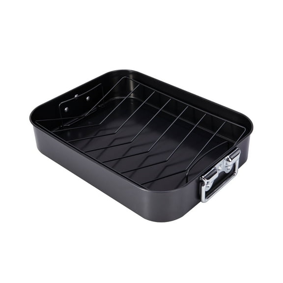 CHEFMADE Roasting Pan, 16-inch Non-Stick Turkey Roaster Lasagna Pan with Rack-Rectangular Deep Dish Chicken Roaster Pan 16.4" x 12.7" x 3.1"(Black)