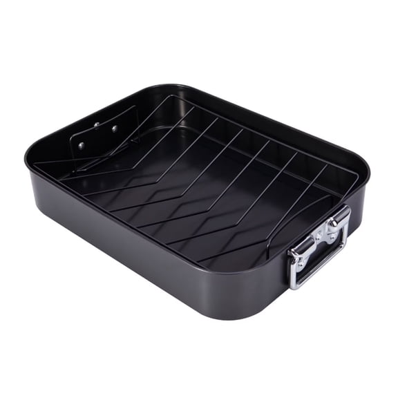 CHEFMADE Roasting Pan, 16-inch Non-Stick Turkey Roaster Lasagna Pan with Rack-Rectangular Deep Dish Chicken Roaster Pan 16.4" x 12.7" x 3.1"(Black)