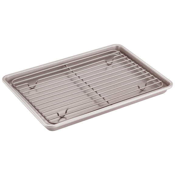 CHEFMADE Roasting Pan with Rack, 13-inch Non-Stick Rectangular Shallow Dish Sheet Pan with Wire Rack, Dishwasher Safe for Oven, BBQ, Jelly Roll & Roasting 9" x 13" x 1" (Champagne Gold)