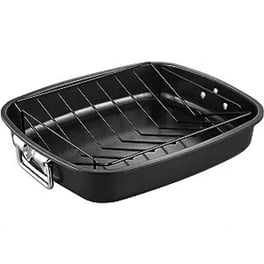 Chef Pomodoro Deluxe Large Carbon Steel Roasting Pan with U-Rack 18.5 x 14.6 x 5.9 Inches, Extra-Large Grey, Size: 18.5 x 14.5-Inch