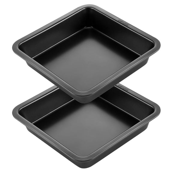 CHEFMADE Square Cake Pan, Non-Stick 8-inch Square Baking Pan, Set of 2(Black)