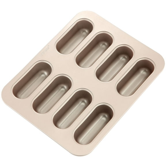CHEFMADE Twinkie Cake Pan, 8-Cavity Non-Stick Mini Hotdog-Shaped Muffin Eclair Bakeware for Oven Baking (Champagne Gold)