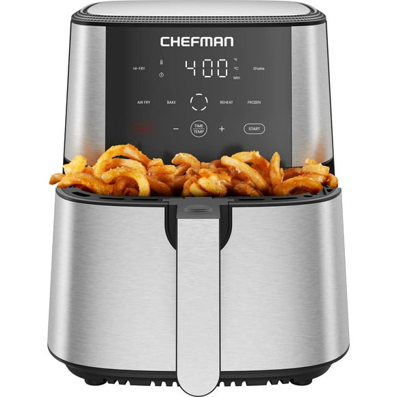 Chefman TurboFry 6-Quart Digital Air Fryer with Touch Controls and 4 Cooking Functions Stainless Steel, New