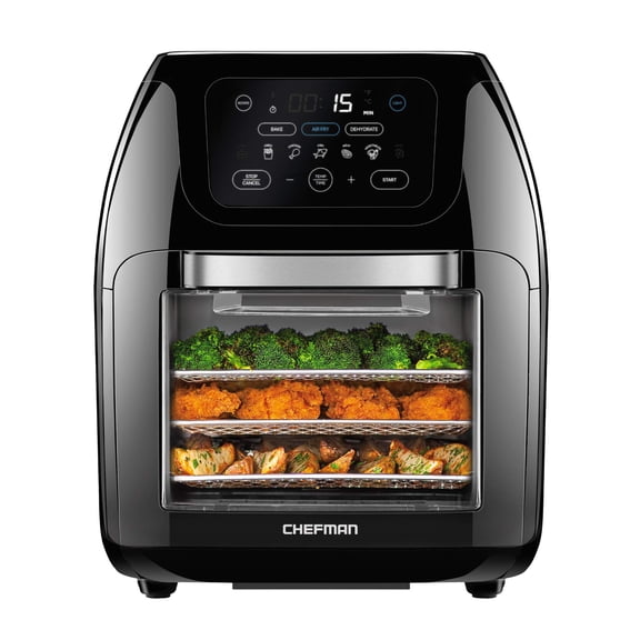 CHEFMAN Multifunctional Digital Air Fryer+ Rotisserie, Dehydrator, Convection Oven, 17 Touch Screen Presets Fry, Roast, Dehydrate, Bake, XL 10L Family Size, Auto Shutoff, Large Easy-View Window, Blac