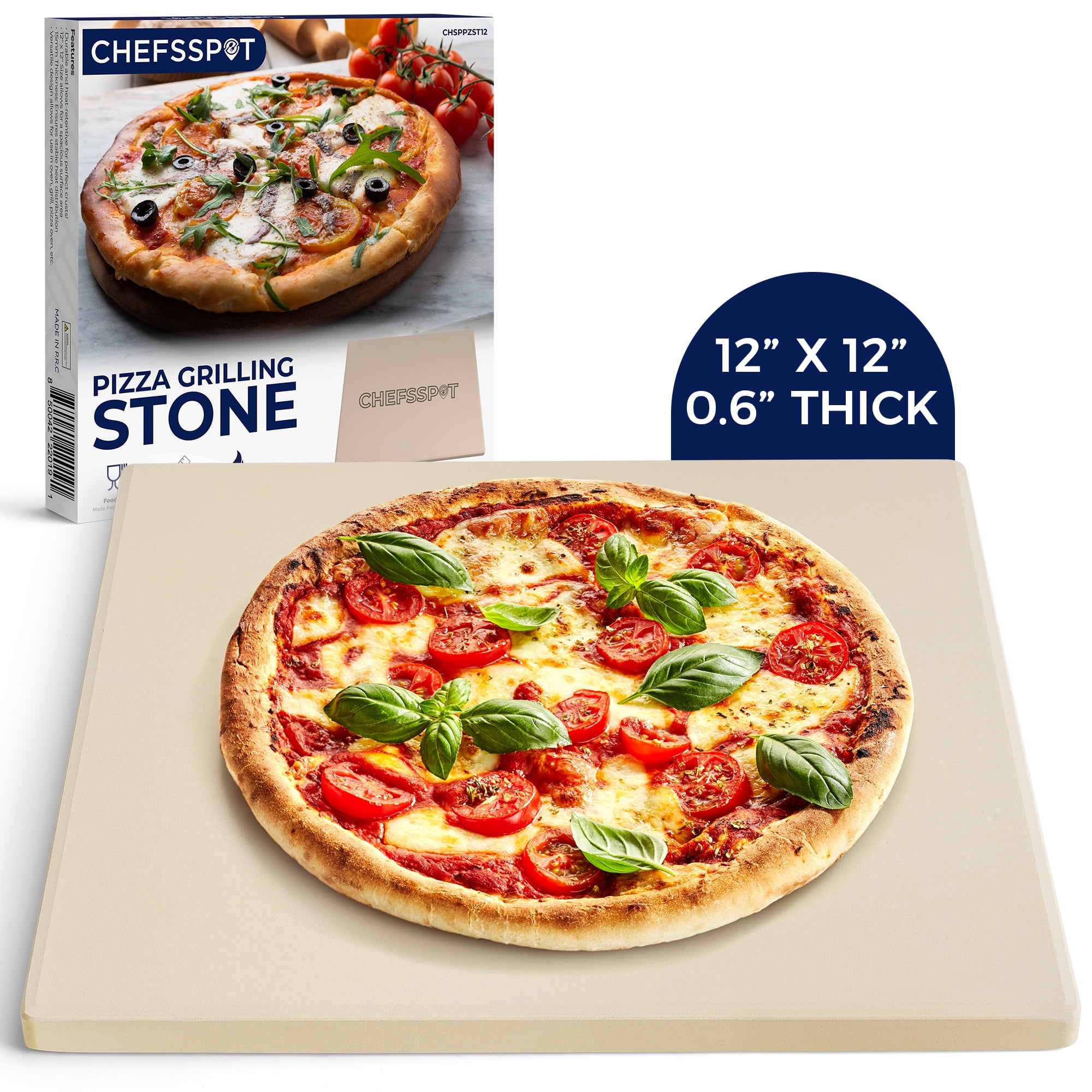 CHEFSPOT 12" Square Cordierite Pizza Stone for Grill and Oven