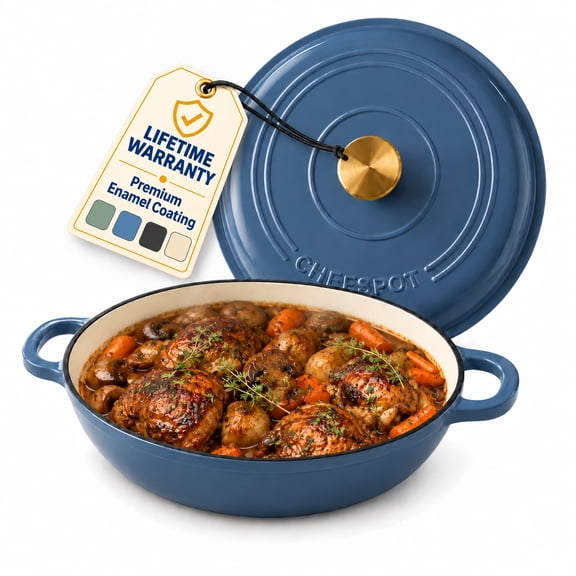 CHEFSPOT 3.5 Qt Enameled Cast Iron Braiser Pan with Self-Basting Lid, Slate Blue