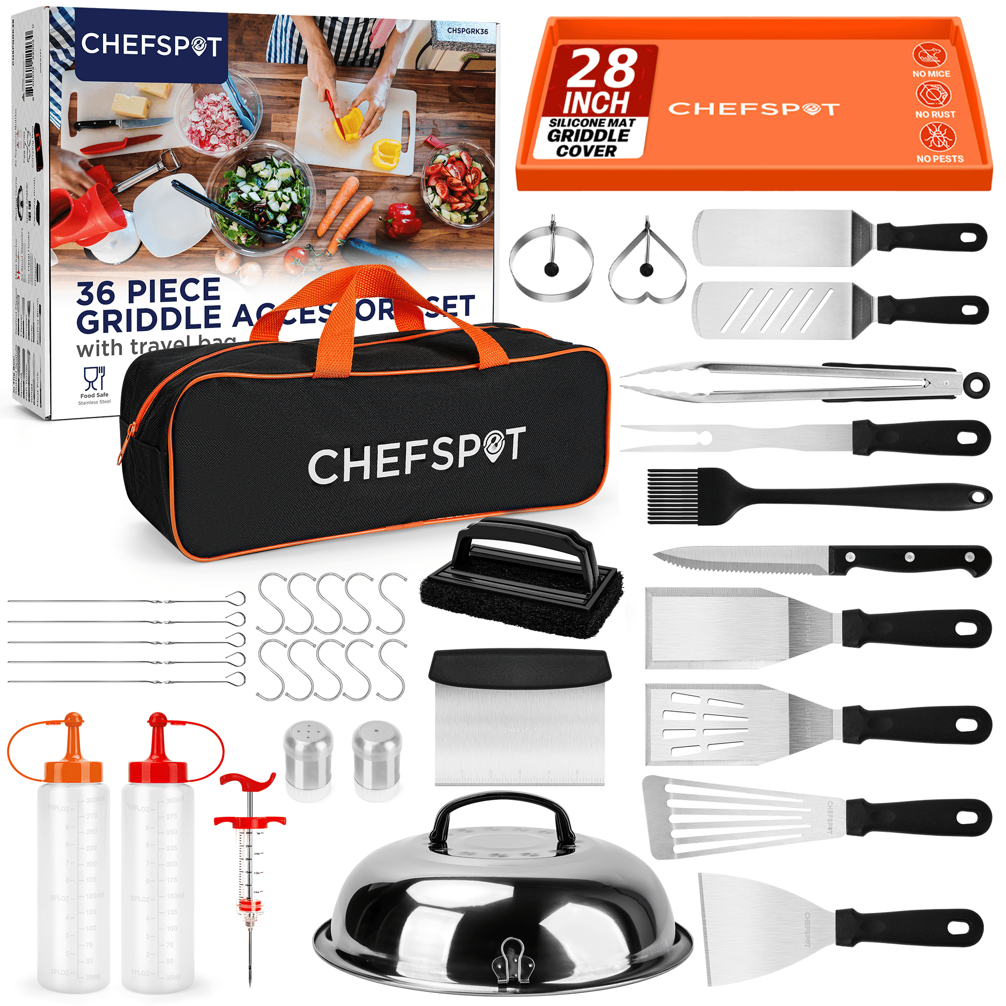 CHEFSPOT 36-Piece Griddle Accessories for Blackstone with Silicone Griddle Mat Cover for 28" Blackstone Omnivore