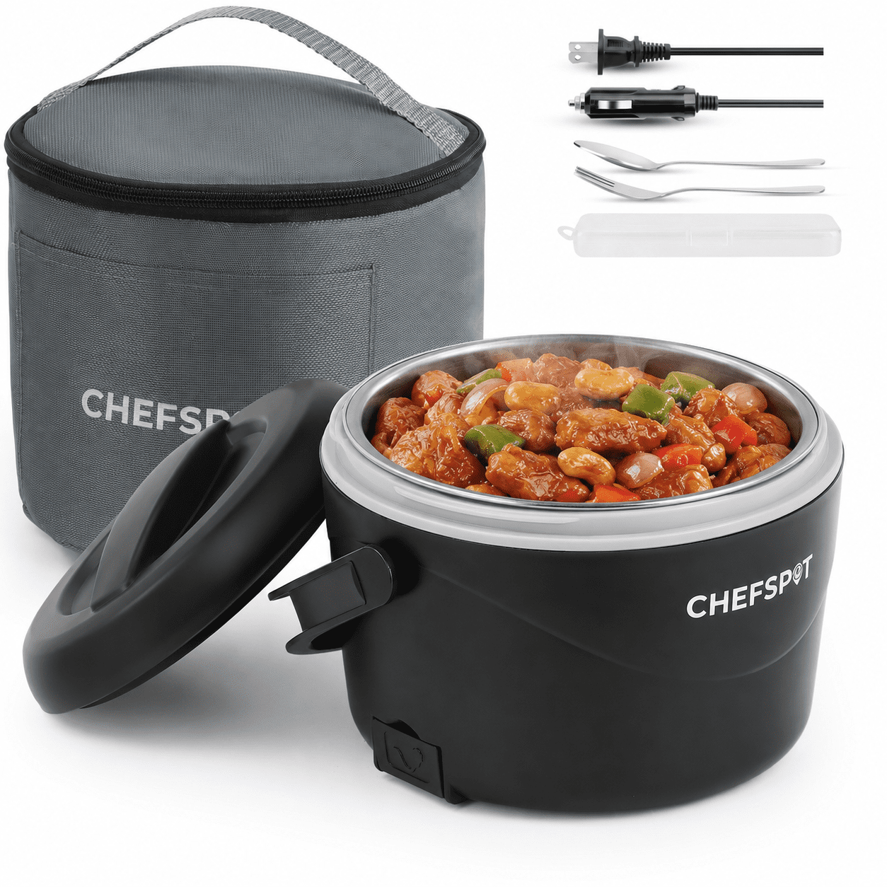 CHEFSPOT 37 oz Electric Lunch Box, 80W Portable Food Warmer with Bag and Utensils