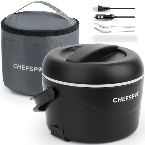 CHEFSPOT 37oz Electric Lunch Box, 80W Portable Food Warmer for Car, Home & Office, No Microwave Needed - Leak-Proof, BPA-Free, Includes Bag & Utensils