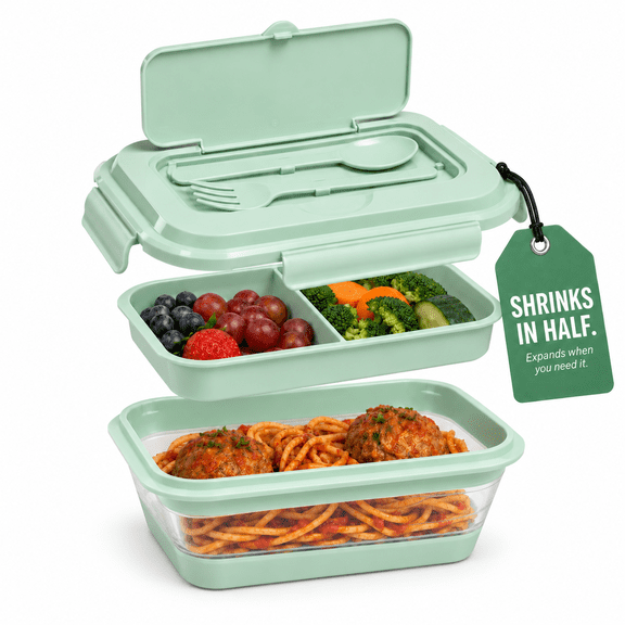 CHEFSPOT Collapsible Silicone Bento Lunch Box for Adults, 41 oz, Leakproof, with Utensils