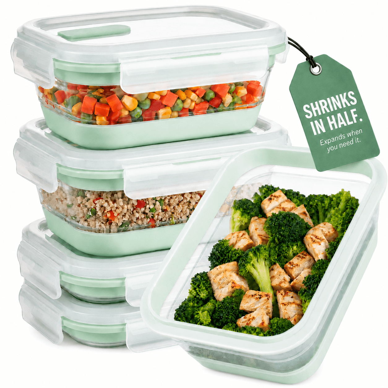 CHEFSPOT 10 Piece Collapsible Silicone Airtight Food Storage Containers ...