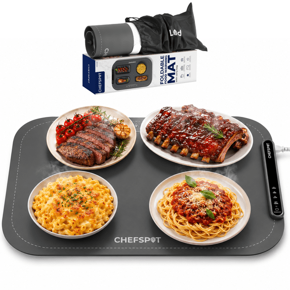 CHEFSPOT Food Warming Mat, Foldable Electric Buffet Warmer Tray with Carry Bag, Gray