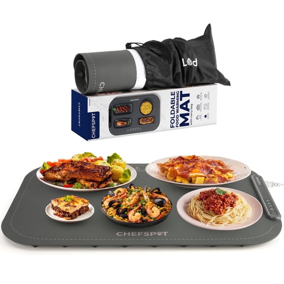 CHEFSPOT Food Warming Mat, Foldable Electric Buffet Warmer Tray with Carry Bag, Gray