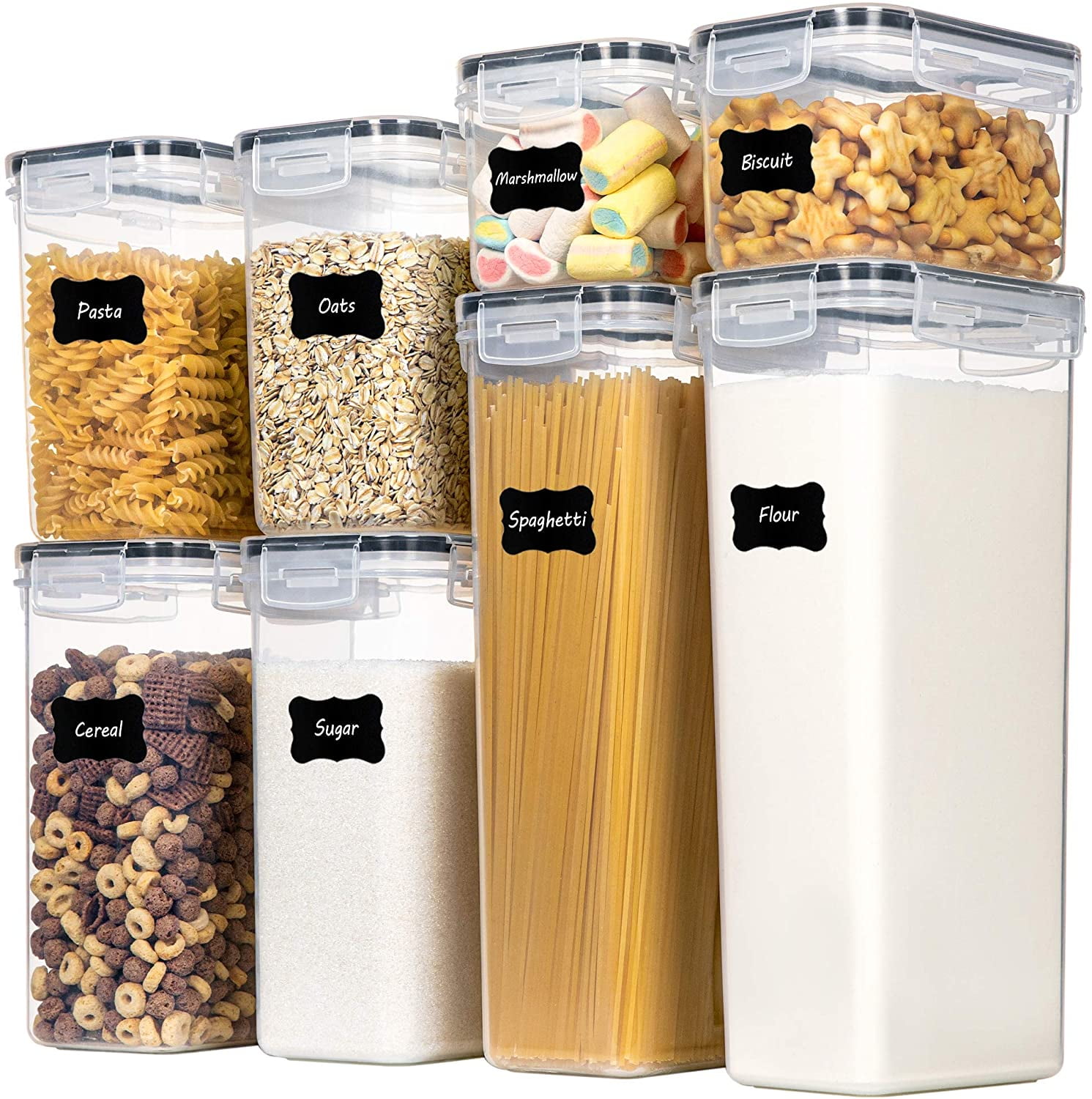 CHEFSTORY Airtight Food Storage Containers with Lids, 8 PCS Plastic Canisters for Kitchen & Pantry Organization,Dry Flour, Sugar and Cereal