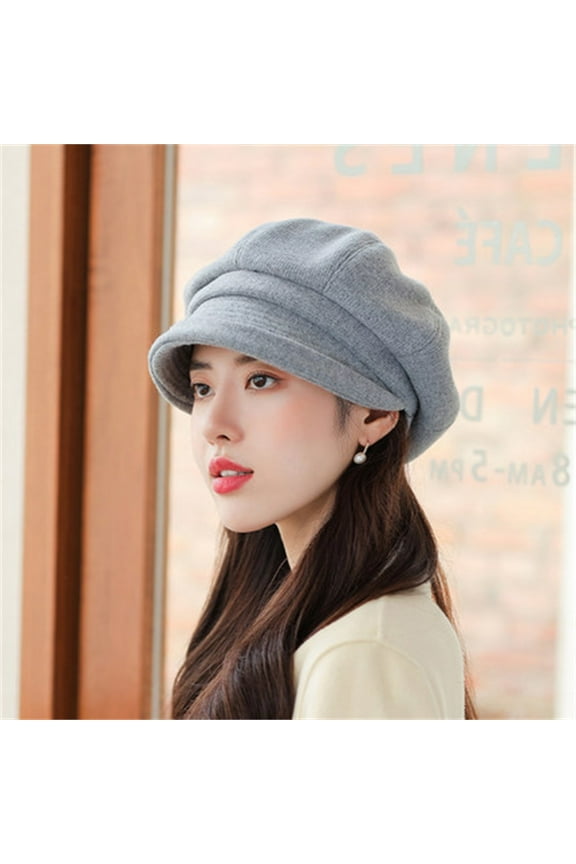 Beret Hats for Women Newsboy Cap Visor Soft Panels Vintage Cabbie Hat Girls Solid Color Hats Grey