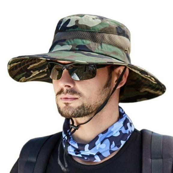 CHEGUTA Bucket Hats for Men Sun Long Large Wide Brim Mesh Hat Outdoor Sports Cap Hiking Camouflage Hats Green