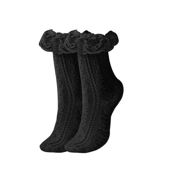 CHEGUTA Crew Socks for Women Lace Ruffle Frilly Socks Cotton Cute Socks Thin Breathable Socks Black