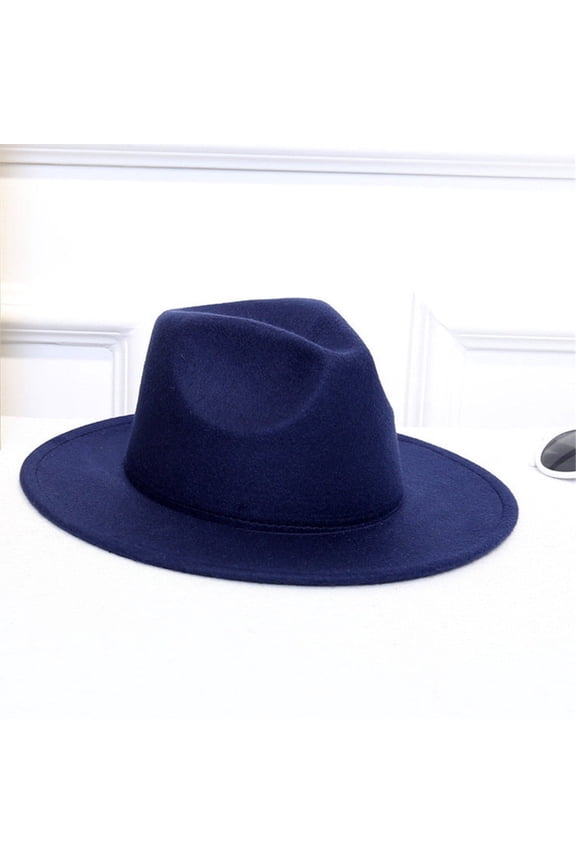 Hats for Women Crushable Wool Felt Outback Hat Panama Wide Brim Solid Color Hats Dark Blue