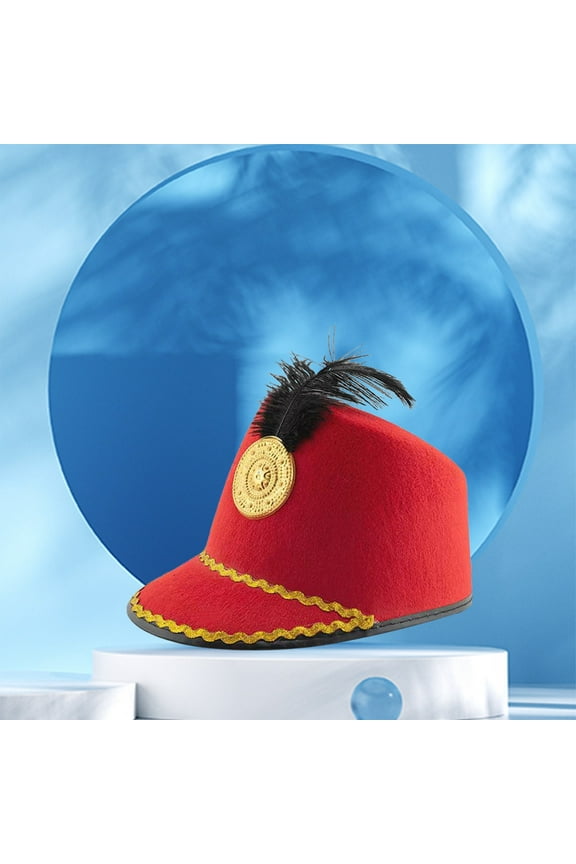 Hats for Women Hat With Feather Cos Honor Guard Drum High Top Cap Solid Color Hats Red