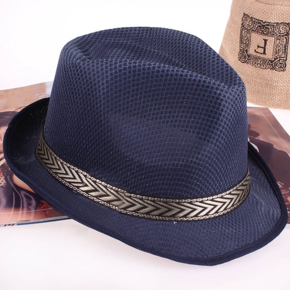 CHEGUTA Hats for Women Men Fedora Hat Breathable Soft Cool Jazz Summer Outdoor Beach Sun Cap Solid Color Hats Navy