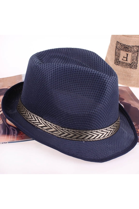Hats for Women Men Fedora Hat Breathable Soft Cool Jazz Summer Outdoor Beach Sun Cap Solid Color Hats Navy