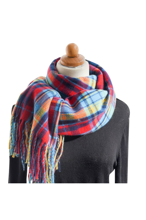 Neck Scarf for Women Winter Scarf,Women's Autumn Winter Colorful Plaid Thick Warm Fringe Shawl Scarves