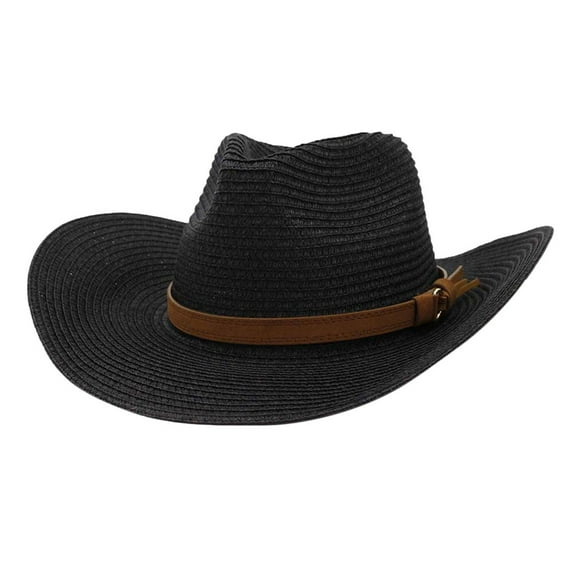CHEGUTA Straw Hats for Women Cap Hat Men Cowboy Cowgirl Wide Wild Western Beach Caps Brim Solid Color Hats Black