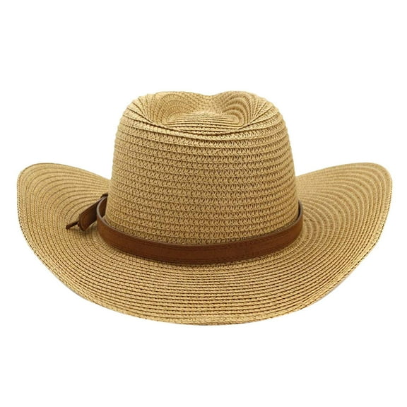 CHEGUTA Straw Hats for Women Cap Hat Men Cowboy Cowgirl Wide Wild Western Beach Caps Brim Solid Color Hats Khaki