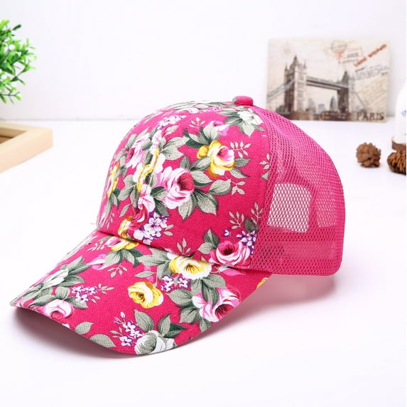 CHEGUTA Womens Baseball Caps Women's New Flower printing Sun Protection All-match Cap Floral Hats Hot Pink
