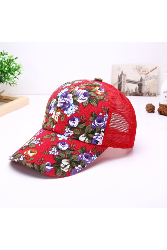 Womens Baseball Caps Women's New Flower printing Sun Protection All-match Cap Floral Hats Red