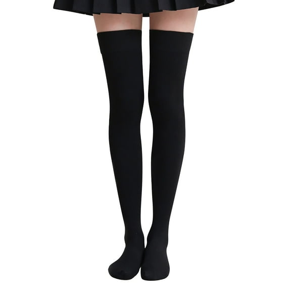 CHEGUTA Womens Thigh High Socks Extra Long Solid Color Socks Over The Knee High Cotton Stockings Black