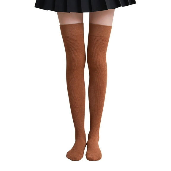 CHEGUTA Womens Thigh High Socks Extra Long Solid Color Socks Over The Knee High Cotton Stockings Brown