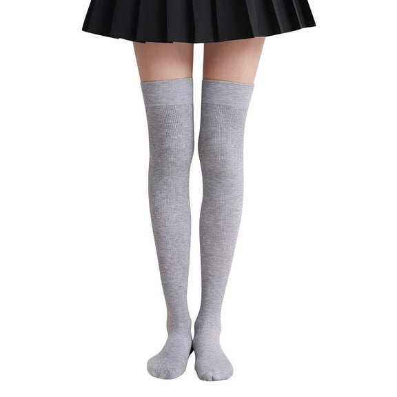 CHEGUTA Womens Thigh High Socks Extra Long Solid Color Socks Over The Knee High Cotton Stockings Grey
