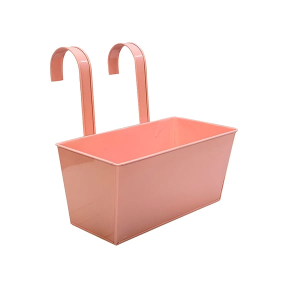 CHELIASD 1 Pack 11 Inch Metal Rectangle Rail Planter, WeatherResistant Railing Hanging Flower Pot with Hooks, for Outdoor Plants Deck Fence Porch Window Decoration