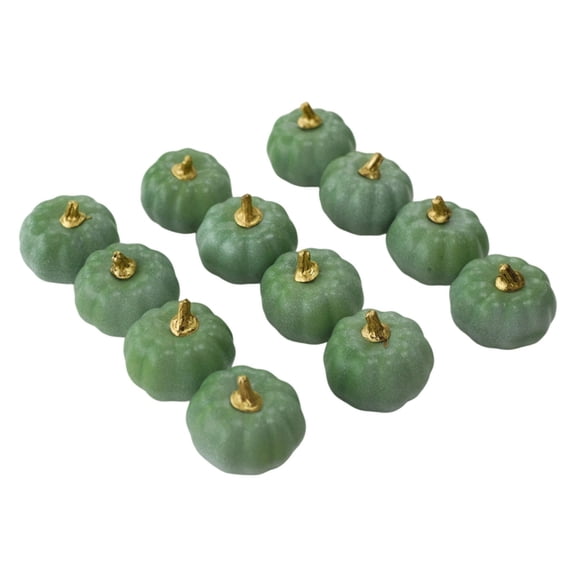 CHELIASD 12 Pcs Vintage Green Artificial Foam Pumpkin Bulk Set Lifelike Fake Pumpkin Decor for Fall Thanksgiving Autumn Home Kitchen Wedding Party, Halloween Pumpkin Decorations