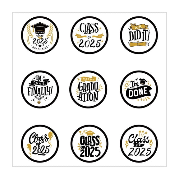 CHELIASD 2025 Graduation Stickers 10Pcs Class of 2025 Stickers for Graduation Party Decorations, Black G old Candy Envelope Seals Graduations Decorations for 2025 Gifts and Goodie Bags