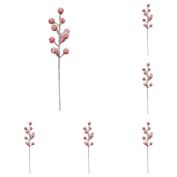 CHELIASD 20Pcs Artificial Holly Berry Stems Christmas Frosted Berry Picks Snowy Red Berries Frosted Picks for Christmas Tree Fillers Decoration DIY Crafts Home Winter Decoration