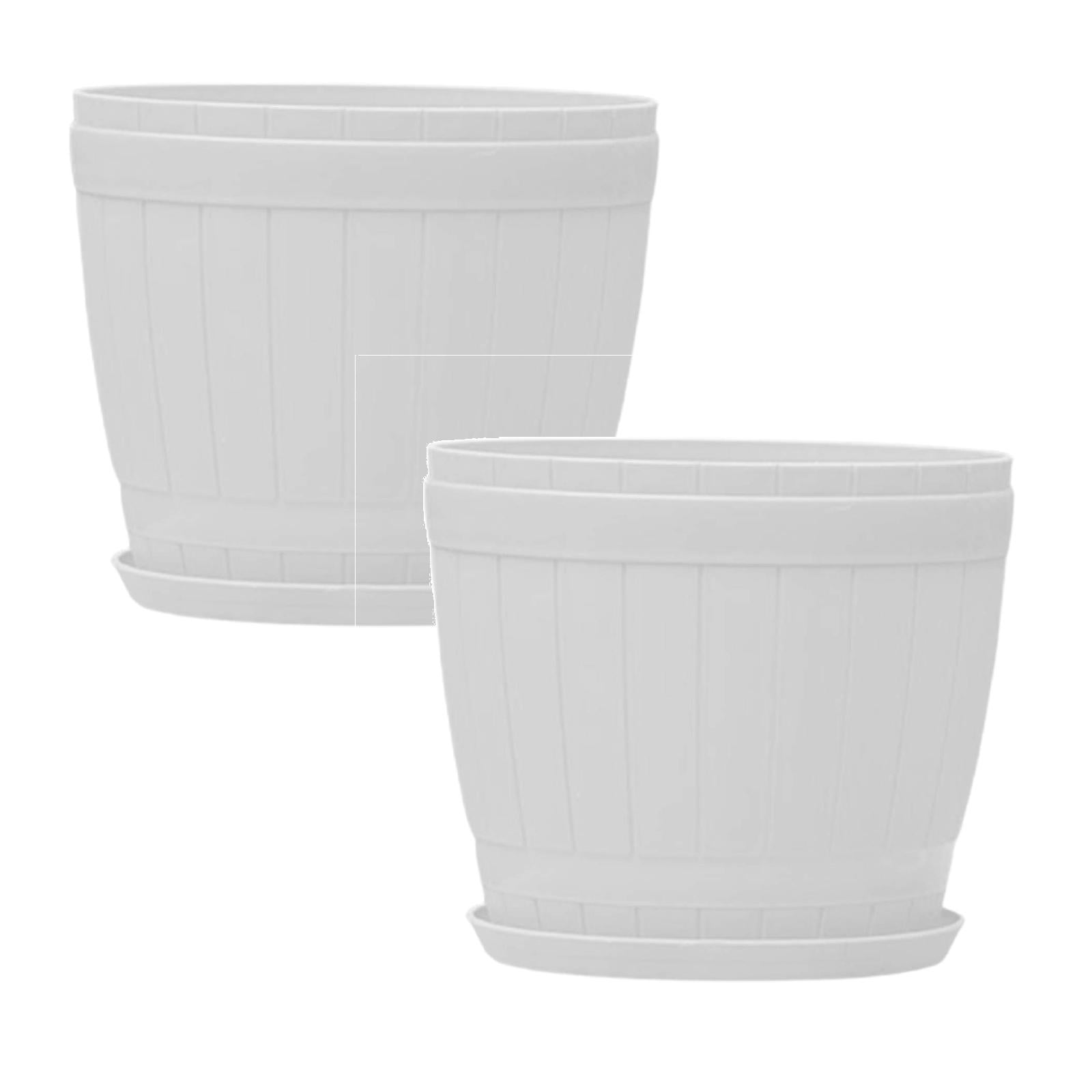 CHELIASD 2PCS 6.3 Inch White Large Wide Plastic Plant Pots, Big Flower Pots for Indoor Outdoor Plants, Planters with Drainage Holes & Saucers for Garden House Plants Home Gardening Supplies