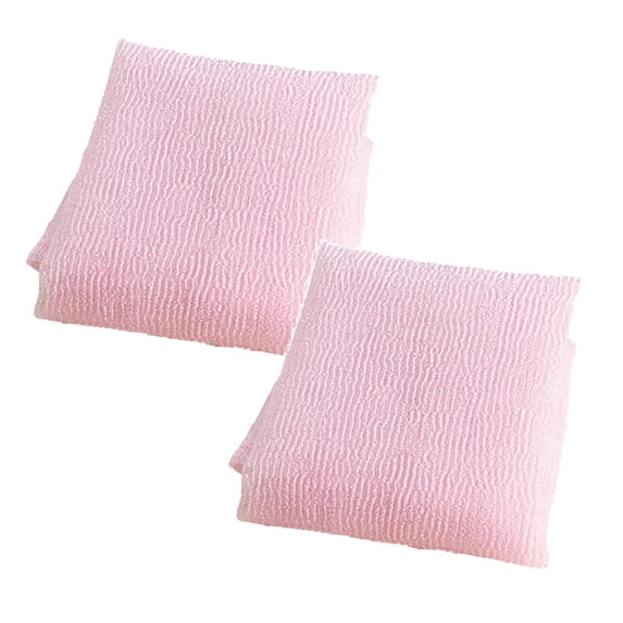 CHELIASD 2Pcs Exfoliating Washcloth, 39 Inch Exfoliating Bath Cloth Body Scrubber Wash Cloths for Showering Towel Japanese Washcloth Loofah Sponge Net Rag Back Washer, P ink
