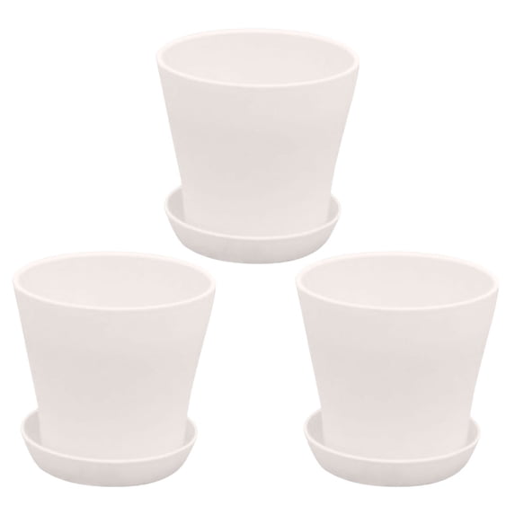 CHELIASD 3-Packs 5 Inch Plastic Planters with Drainage Holes & Tray, Colorful Resin Stylish Flower Pots for Indoor Outdoor Plants, Modern Decorative Garden Pots Set