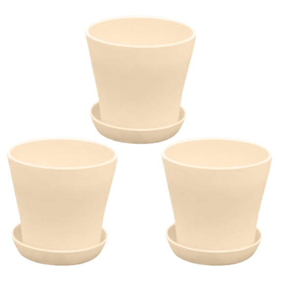 CHELIASD 3-Packs 5 Inch Plastic Planters with Drainage Holes & Tray, Colorful Resin Stylish Flower Pots for Indoor Outdoor Plants, Modern Decorative Garden Pots Set